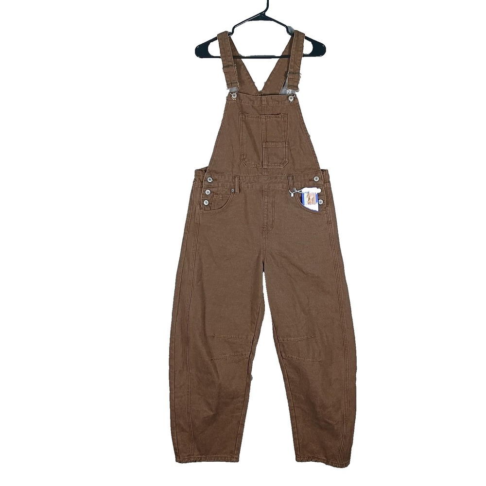 Denim Overalls Women Size Medium Brown Barrel Leg Baggy Utility Bib Dungarees